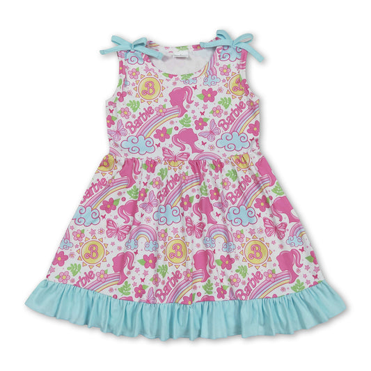 Sleeveless rainbow floral butterfly party girls dresses