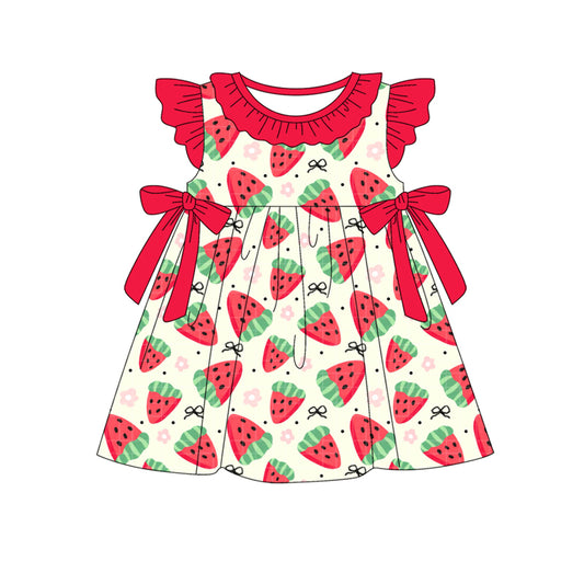 Flutter sleeves watermelon bow baby girls summer dresses