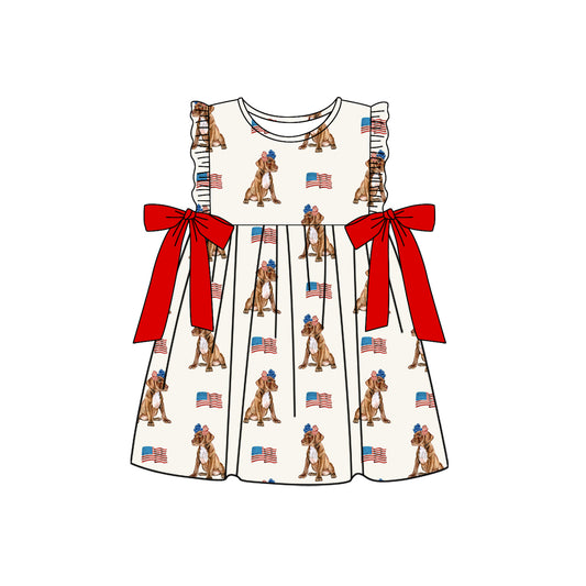 Ruffle dog flag bow baby girls 4th of july dresses