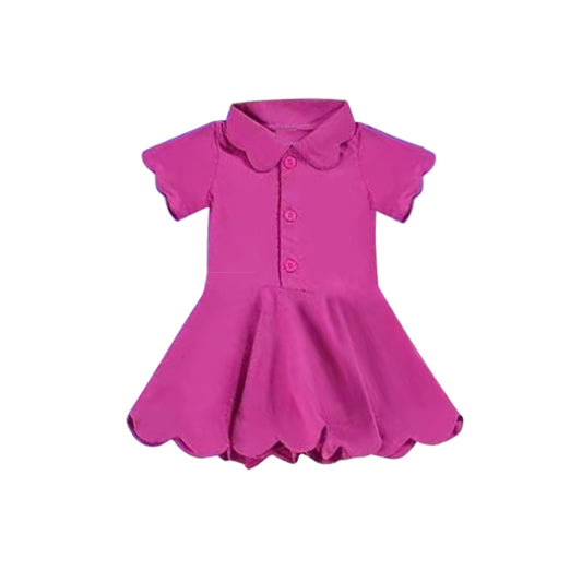 Dark pink short sleeves kids girls polo athletic dresses
