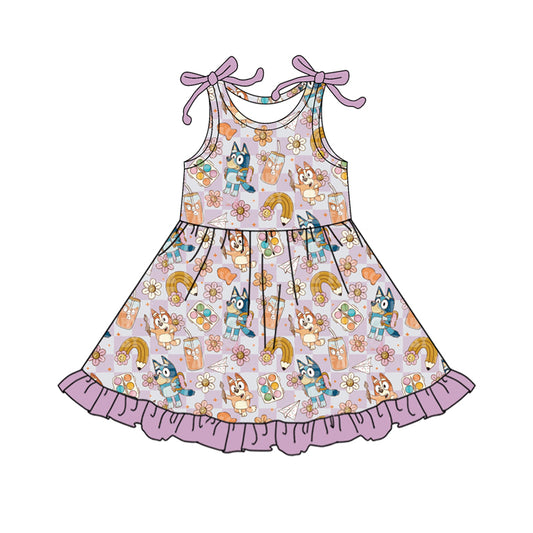 Sleeveless plaid floral dog pencil girls back to school dress