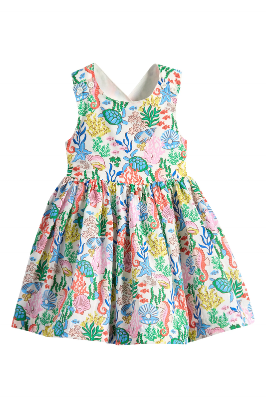Sleeveless turtle seahorse seaweed girls summer dresses