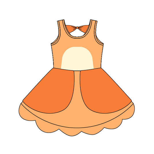 Sleeveless yellow dog bow kids girls summer dress