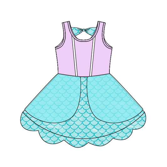 Sleeveless lavender bow princess kids girls summer dress
