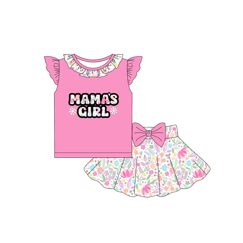 Pink ruffle mama's girl top floral skirt kids clothing set