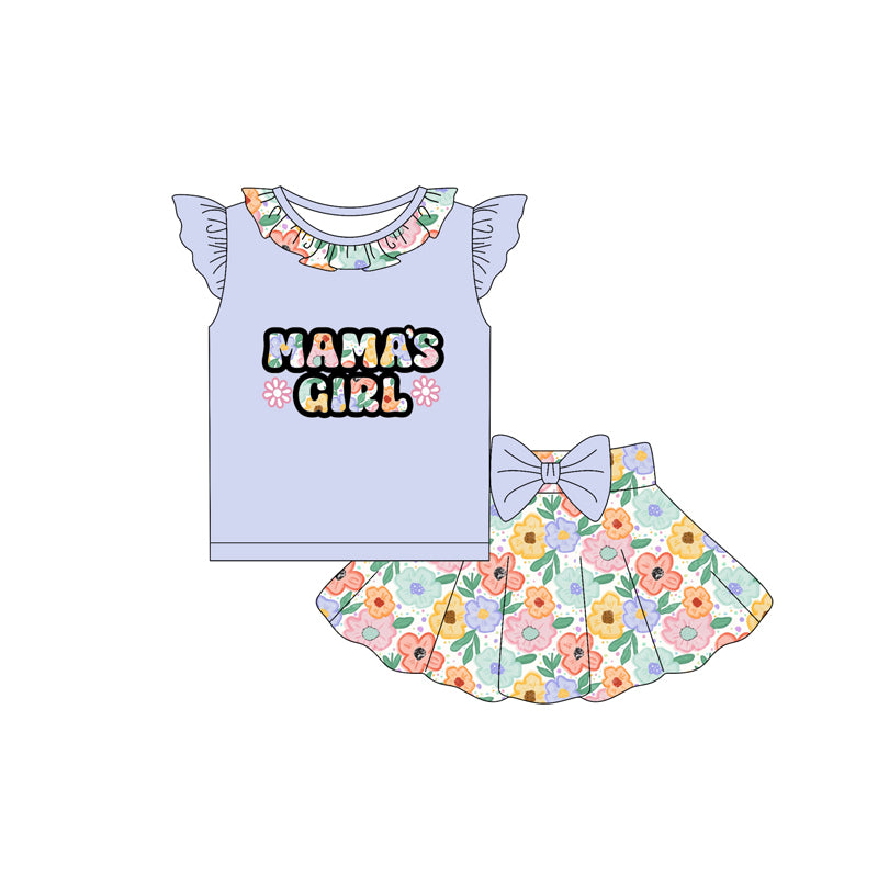 Lavender ruffle mama's girl top floral skirt kids clothing set