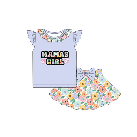 Lavender ruffle mama's girl top floral skirt kids clothing set