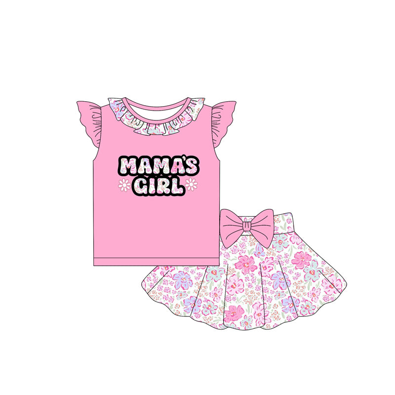 Pink ruffle mama's girl top floral skirt kids clothing