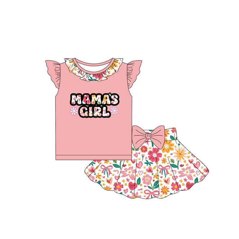 Peach ruffle mama's girl top floral skirt kids clothing