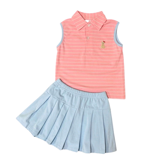 Stripe dog polo shirt skirt kids girls summer outfits