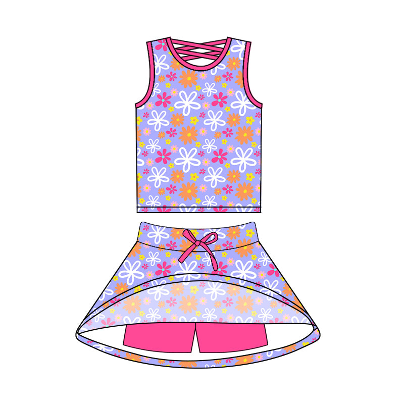 Sleeveless colorful floral top skirt girls summer outfits