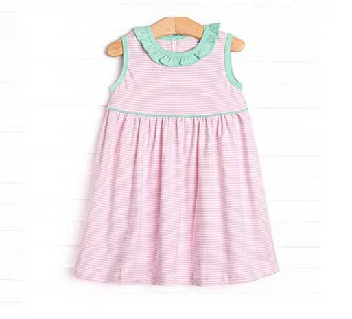Mint ruffle sleeveless pink stripe baby girls dresses