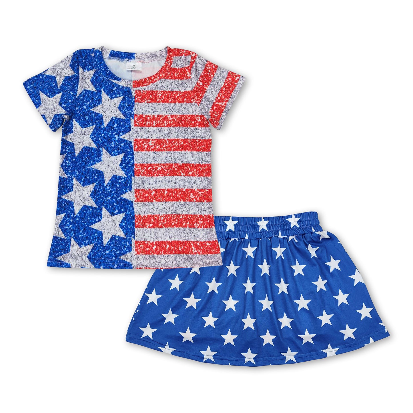 Stars stripe top skirt kids girls 4th of july clothes