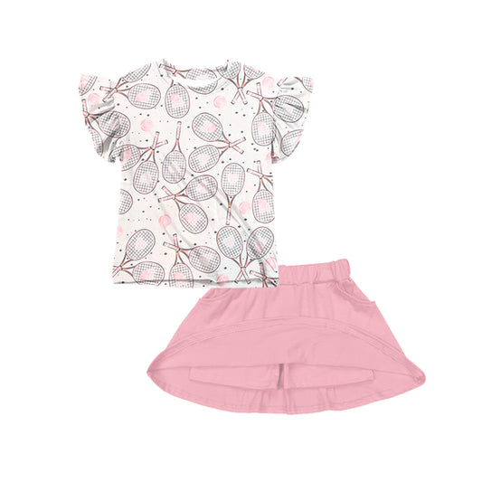 Short sleeves tennis top pockets skirt girls clothing