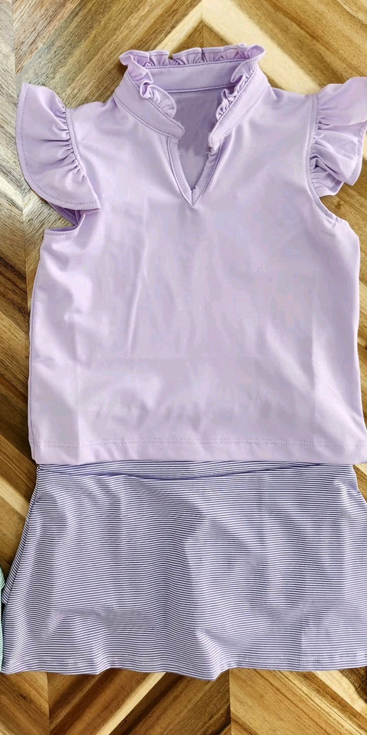 Flutter sleeves lavender cotton top stripe skirt girls clothes