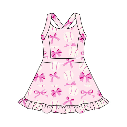 Straps pink bow baseball girls summer athletic dress