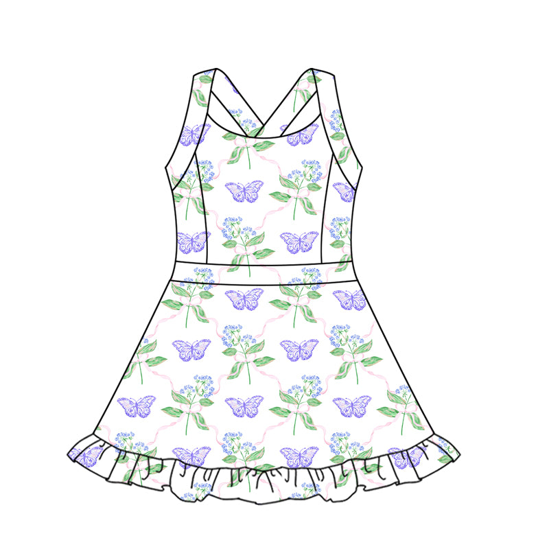 Lavender floral butterfly girls summer athletic dress