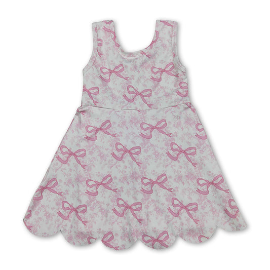 Sleeveless floral pink bow girls summer athletic dress
