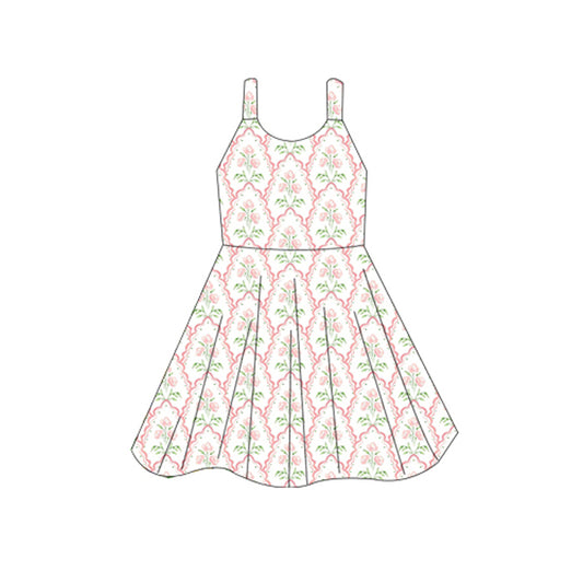 Straps pink floral toddler girls summer dresses