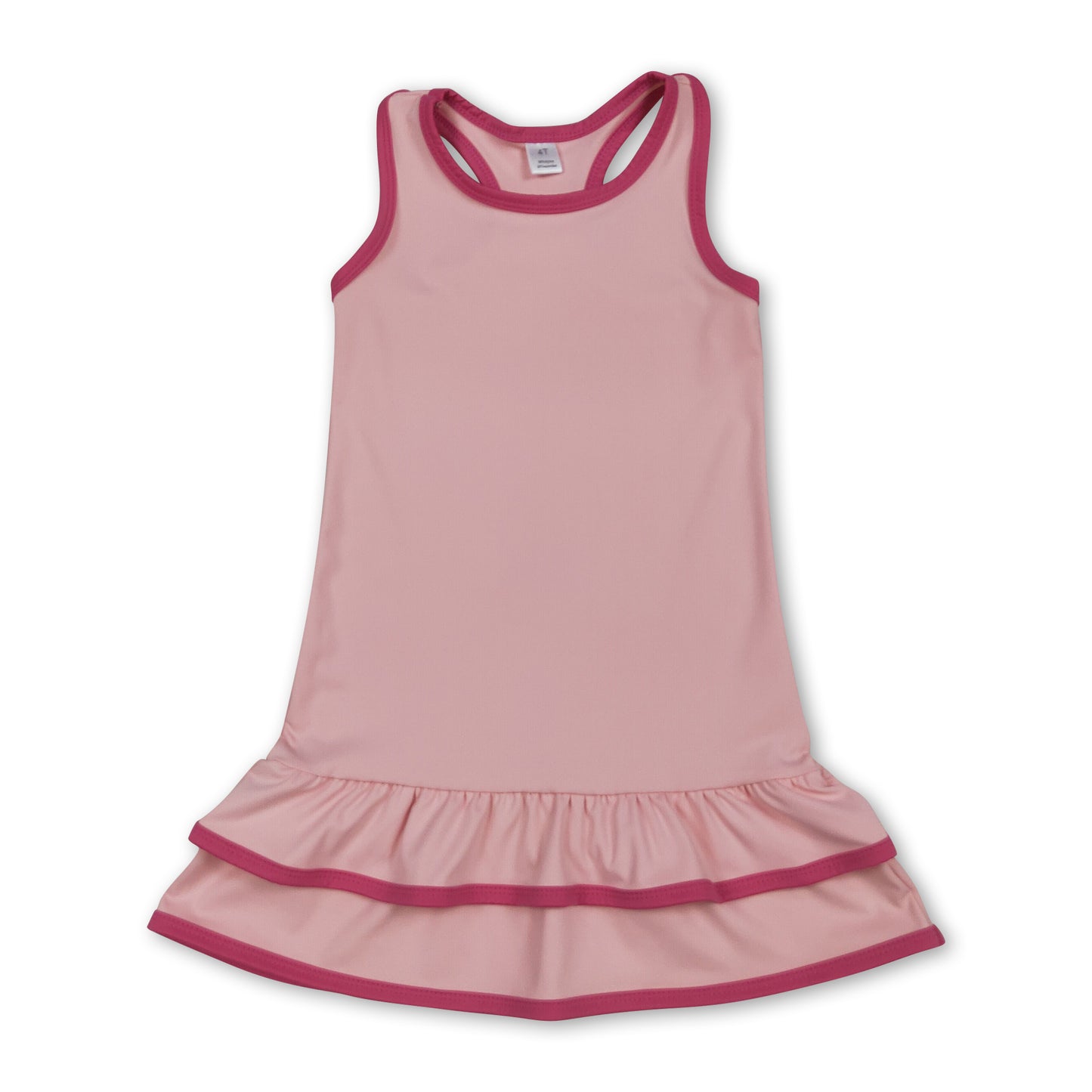 Sleeveless pink ruffle kids girls athletic dresses