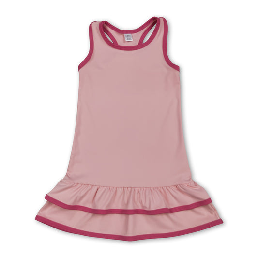Sleeveless pink ruffle kids girls athletic dresses