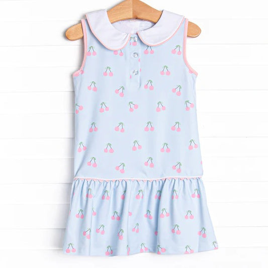 Sleeveless pink cherry kids girls dresses