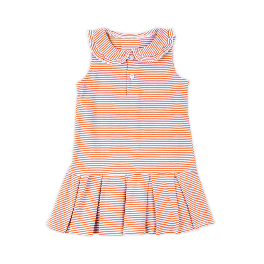 Sleeveless orange stripe kids girls summer dresses