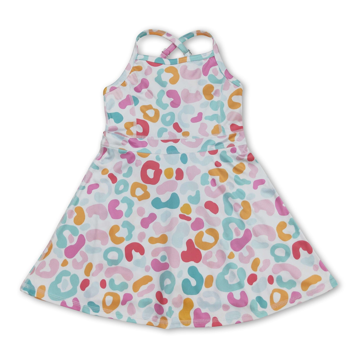 Straps colorful leopard kids girls athletic dresses