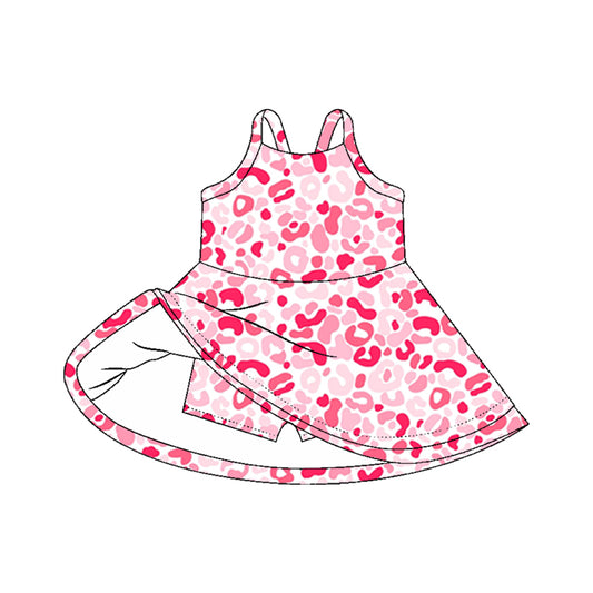 Straps pink leopard kids girls athletic dress