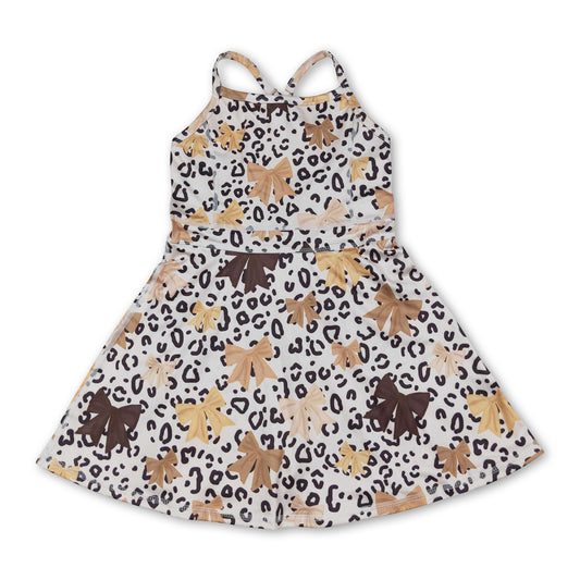 Straps khaki leopard bows kids girls athletic dress