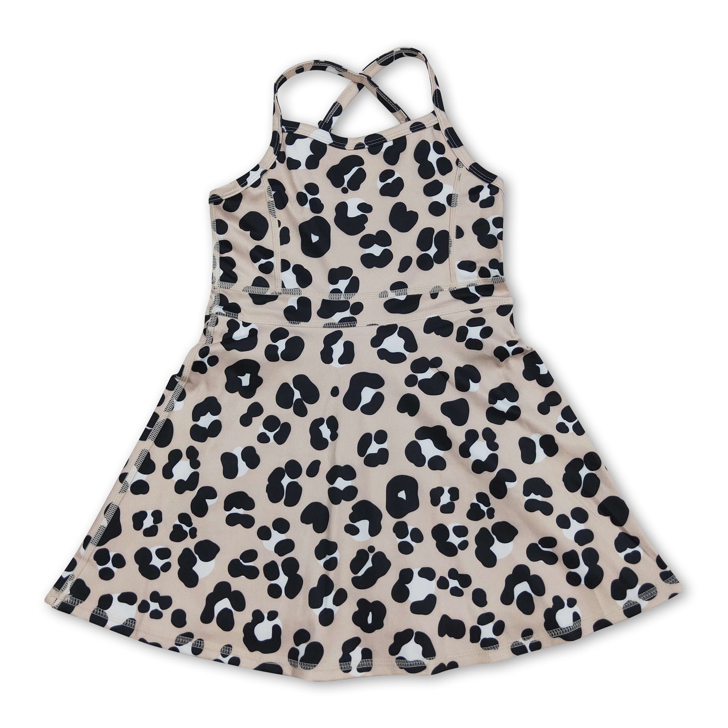 Straps khaki leopard kids girls athletic dressese
