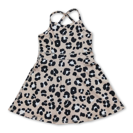 Straps khaki leopard kids girls athletic dressese