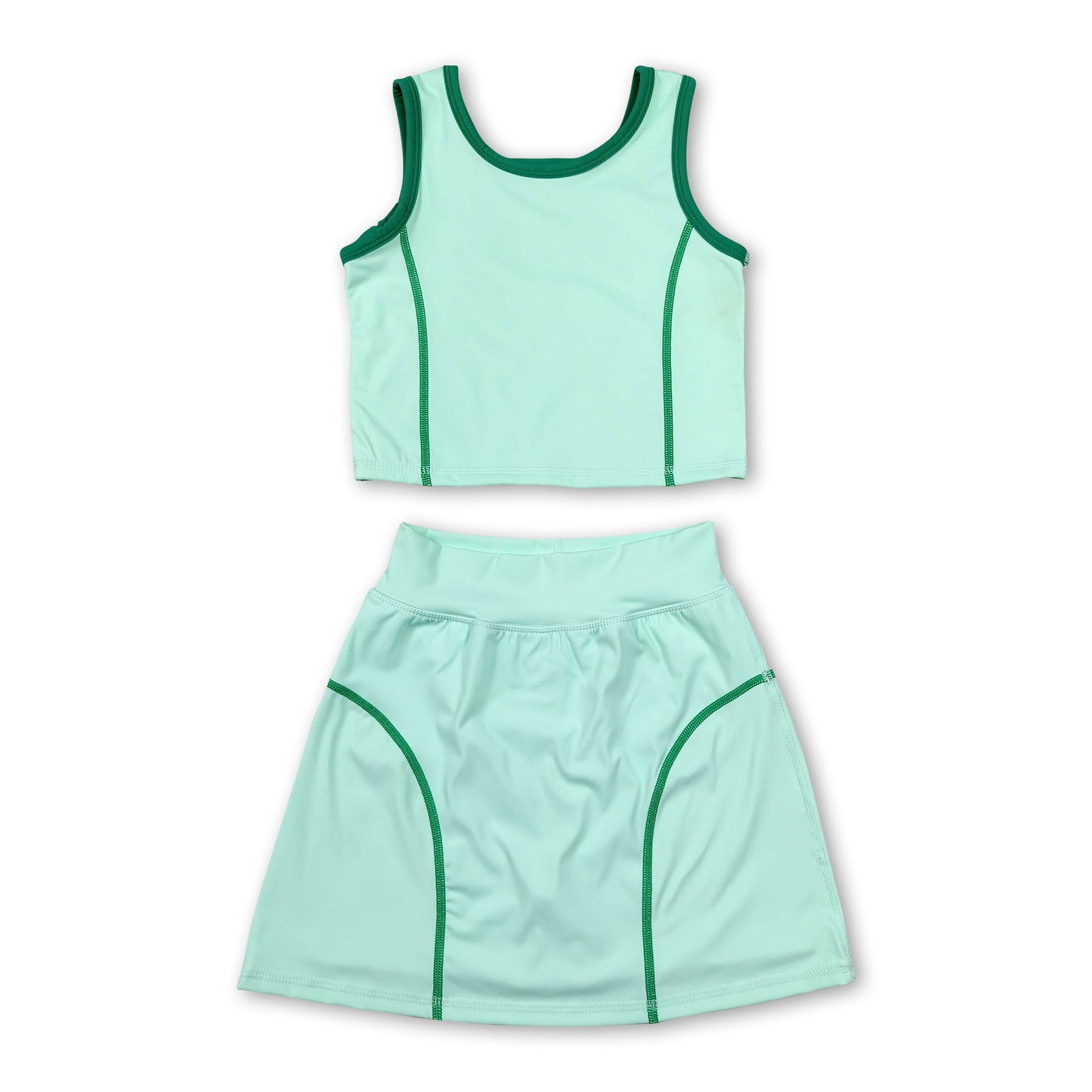 Sleeveless light green top high waist skirt girls activewear set