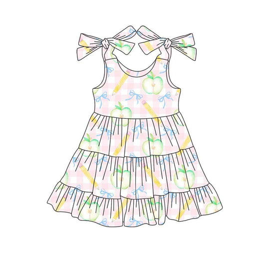 Straps plaid apple pencil girls back to school dress