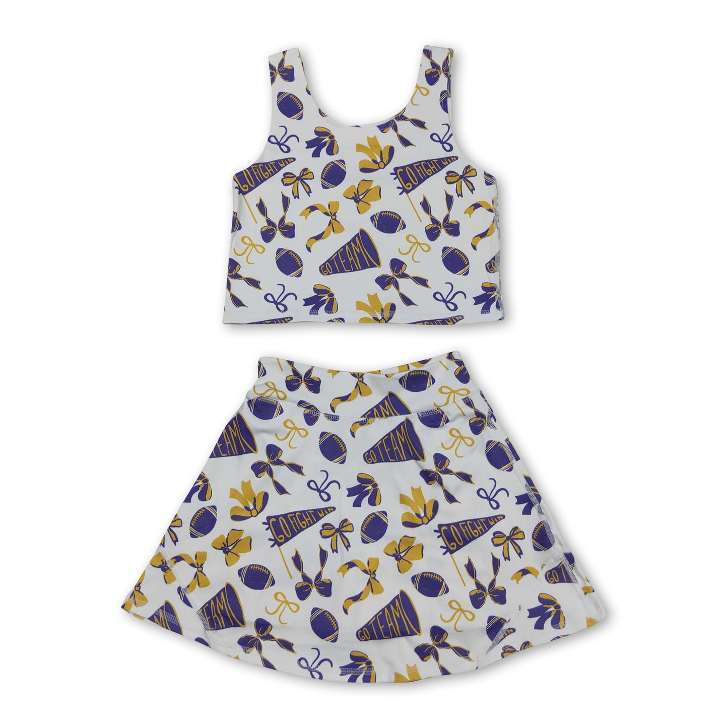 Yellow purple bow football top skirt girls activewear team set