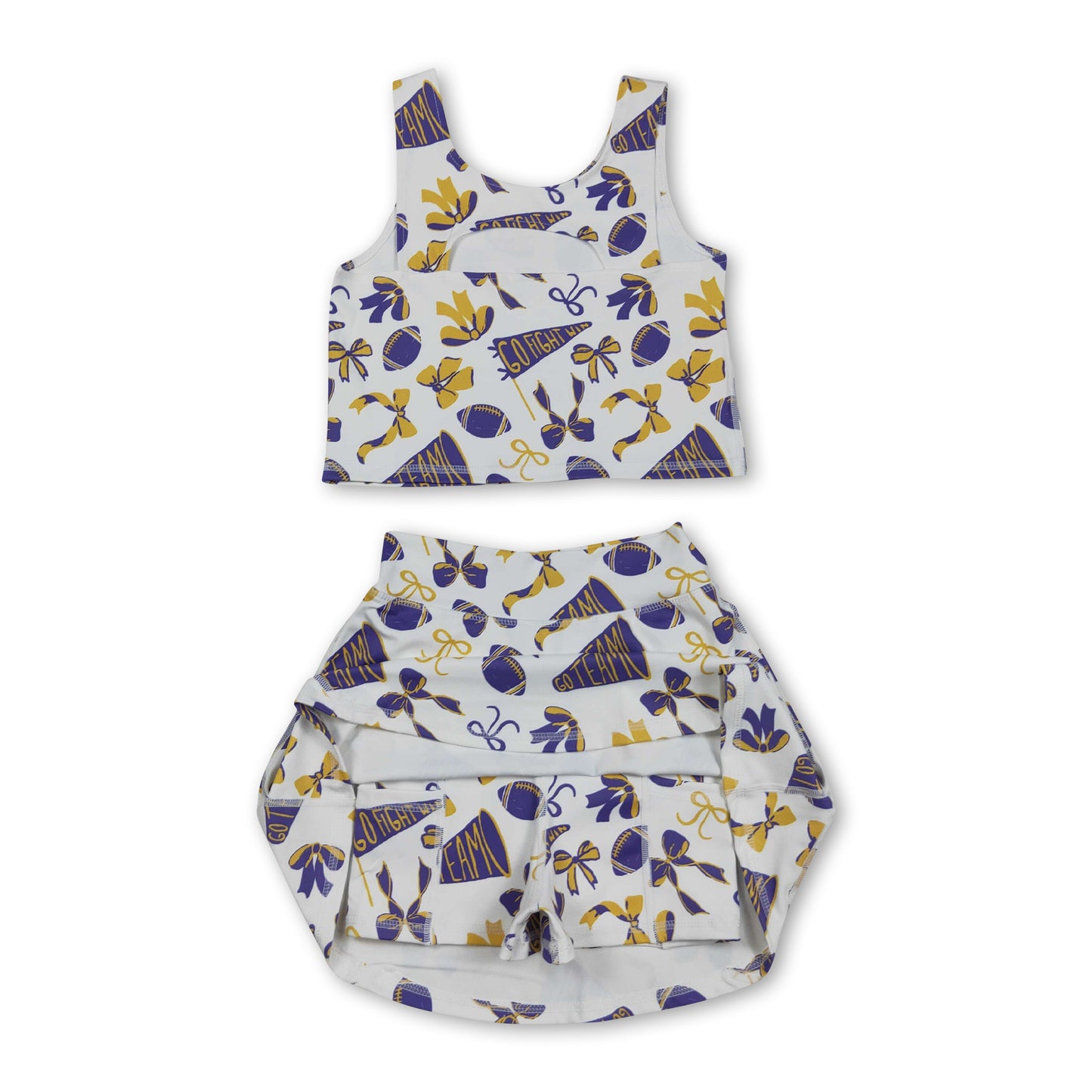 Yellow purple bow football top skirt girls activewear team set