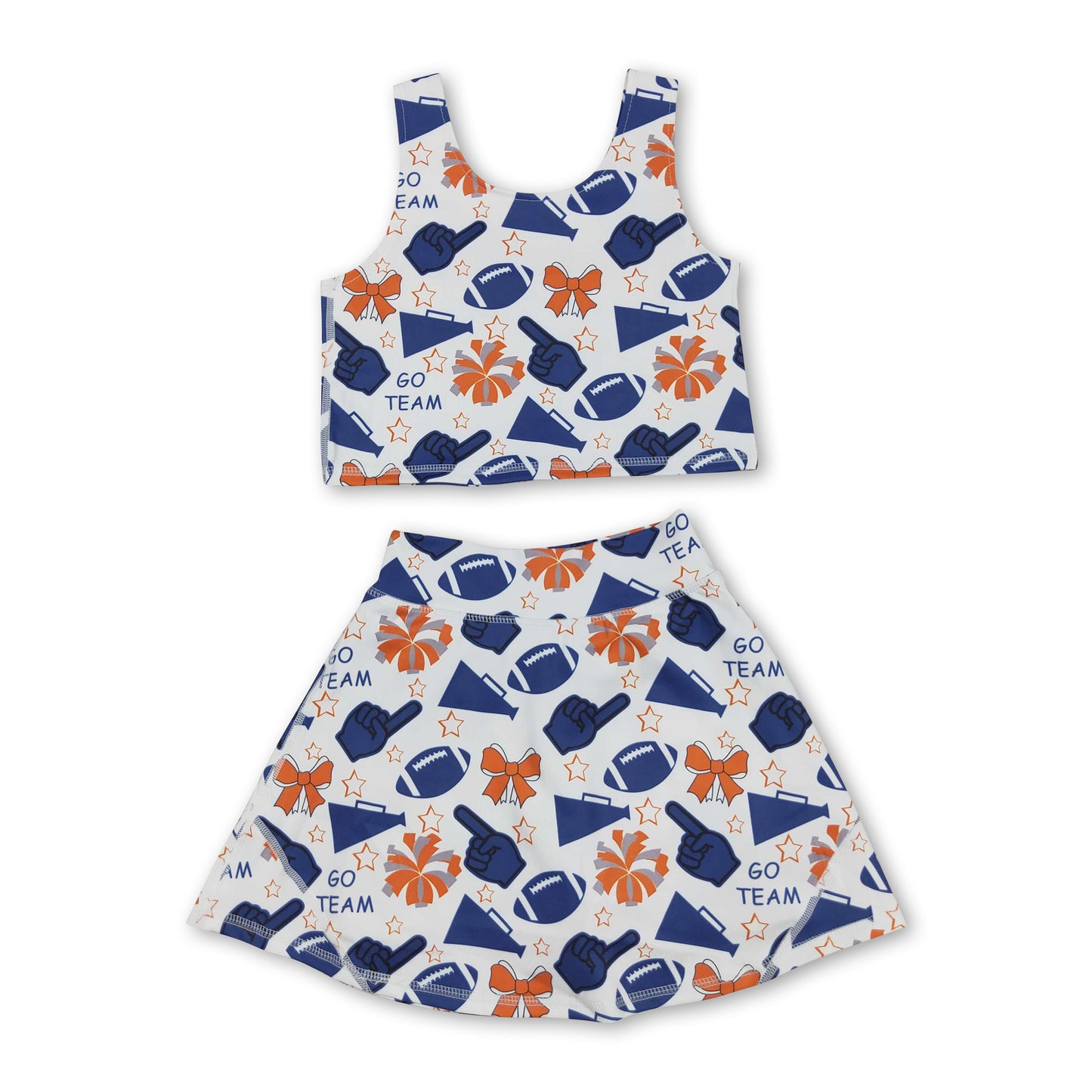 Orange navy football top skirt girls activewear team set