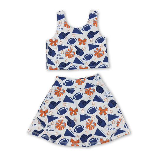 Orange navy football top skirt girls activewear team set
