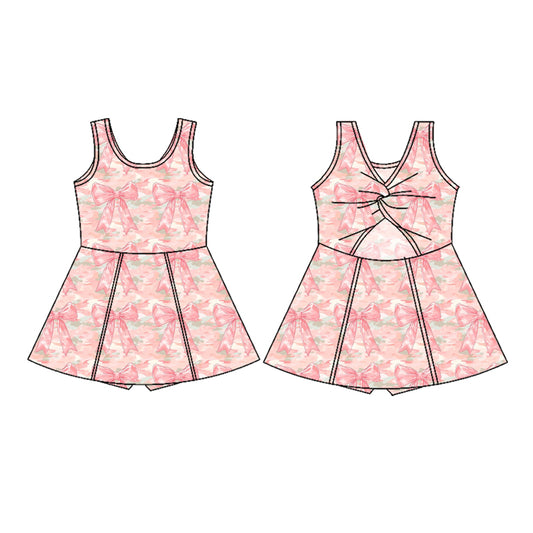 Sleeveless pink bows girls summer athletic dresses