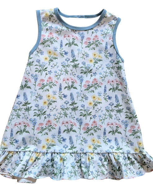 Sleeveless pink yellow floral baby girls dresses