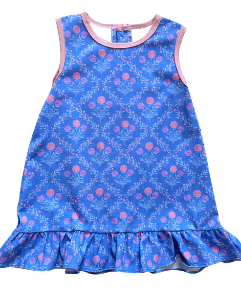 Sleeveless pink purple floral ruffle baby girls dresses