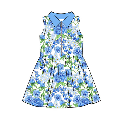 Floral kids girls summer light blue athletic polo zipper dress