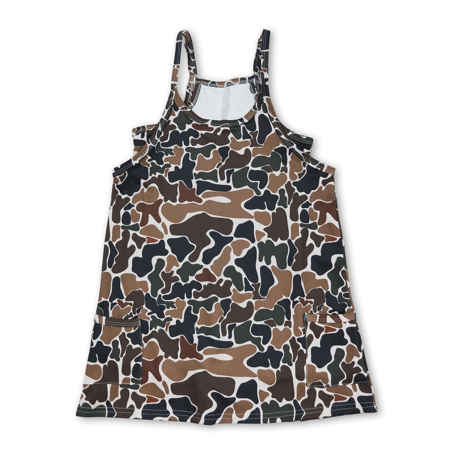 Straps brown camo kids girls summer athletic dresses
