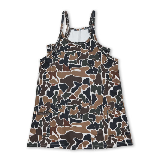 Straps brown camo kids girls summer athletic dresses