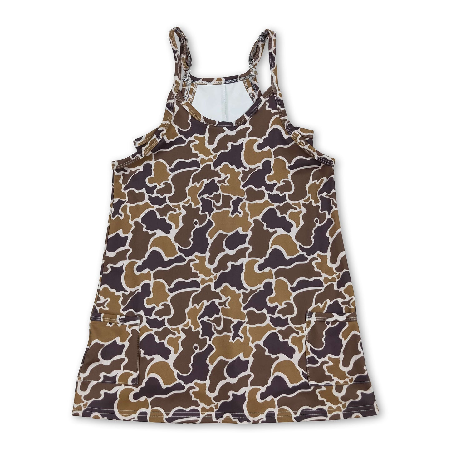 Straps light brown camo kids girls summer athletic dresses