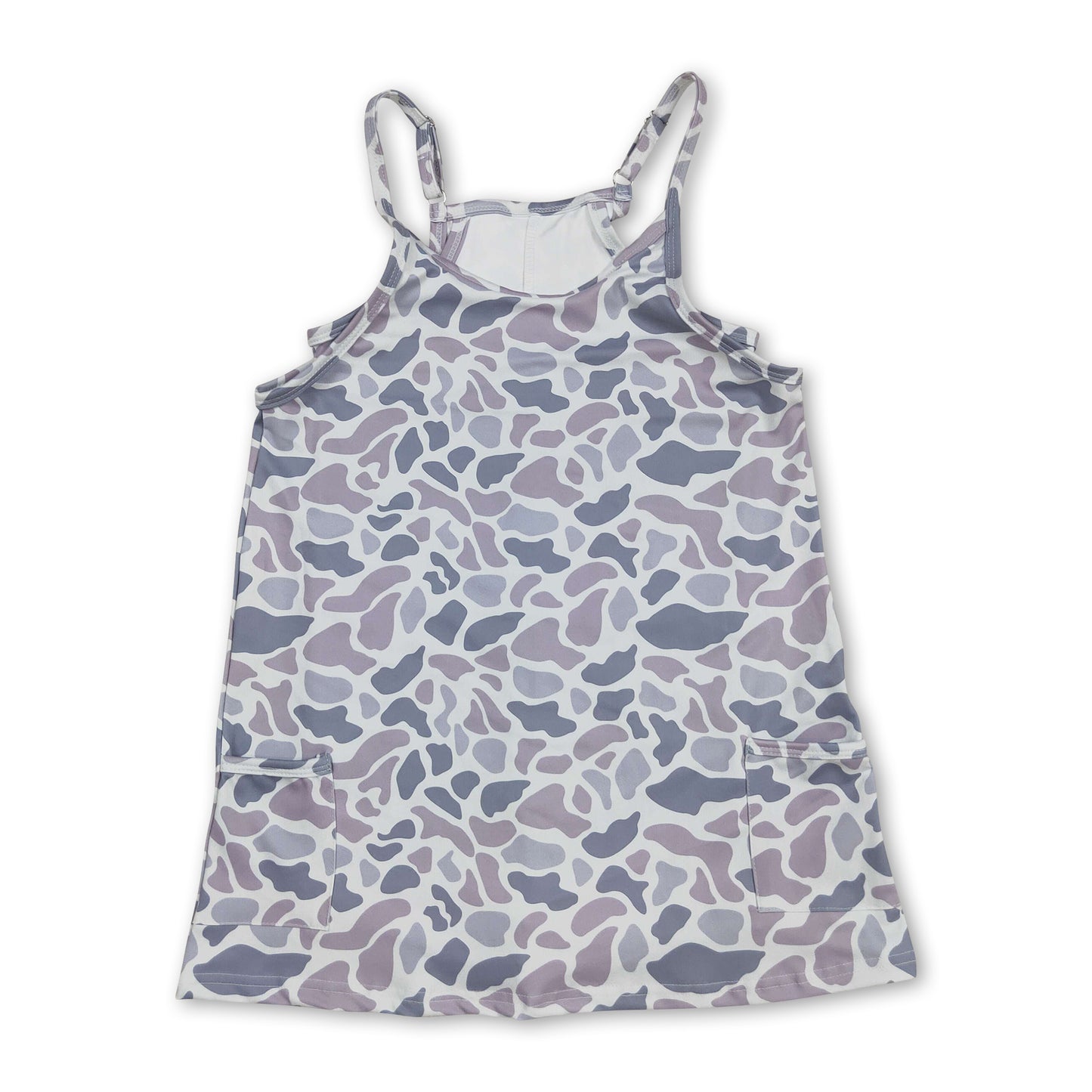 Straps grey camo kids girls summer athletic dresses