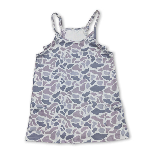 Straps grey camo kids girls summer athletic dresses