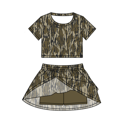 Camo short sleeves top skorts kids girls clothing
