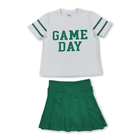 Short sleeves game day top green pleated skirt girls team clothes