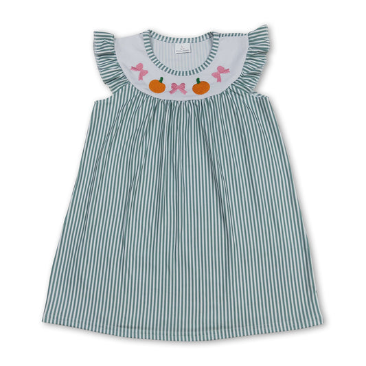 Pumpkin bow green stripe baby girls fall dresses